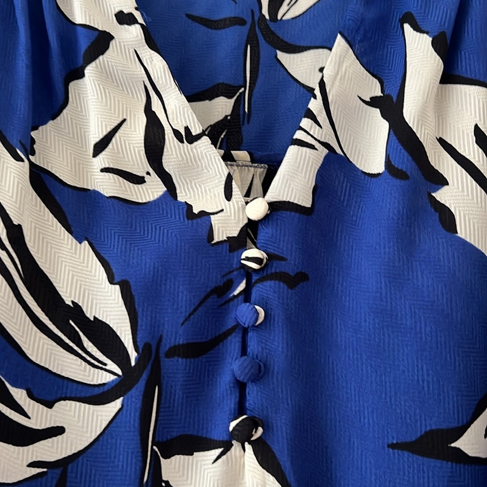 Veronica Beard Blue Cream 3/4 Sleeve Blouse
It is run like size 2 and 4 - Picture 2 of 7